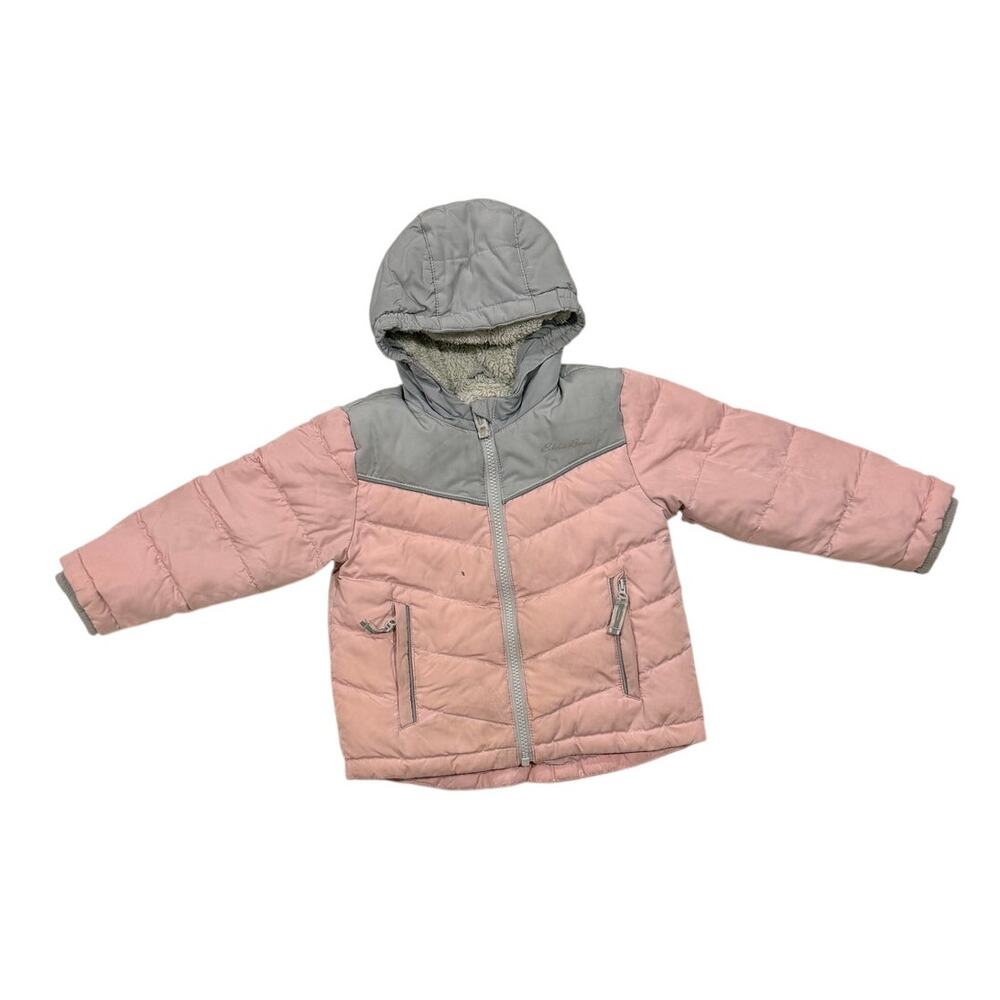 Eddie Bauer Toddler Girl 2T Sherpa Fleece Hooded Jacket Grey Pink